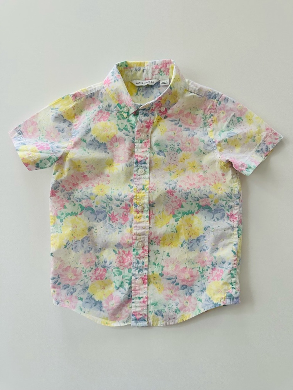 Janie and Jack Boys 5 Pastel Floral Short-Sleeve Button-Down Shirt Spring Summer